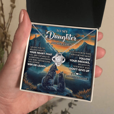 Love Knot Necklace 14K White Gold Finish | 2 | Personalized To My Daughter Gifts From Mom Dad Necklace Don't Give Up Wolf Gifts For Daughter Birthday Graduation Christmas Customized Gift Box Message Card | siriusteestore