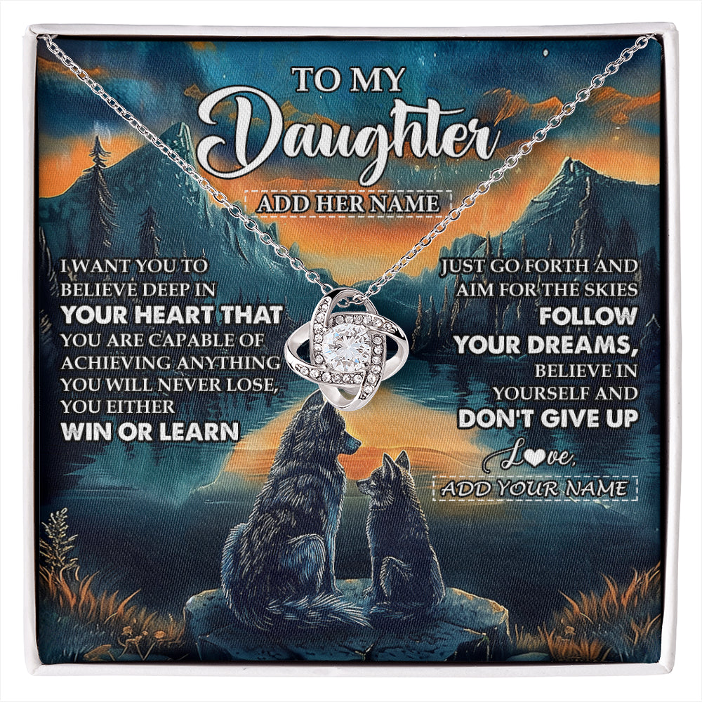 Love Knot Necklace 14K White Gold Finish | 1 | Personalized To My Daughter Gifts From Mom Dad Necklace Don't Give Up Wolf Gifts For Daughter Birthday Graduation Christmas Customized Gift Box Message Card | siriusteestore