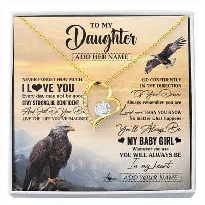Forever Love Necklace 18K Yellow Gold Finish | 1 | Personalized To My Daughter Gifts From Mom Dad Necklace Eagle Never Forget How Much I Love You Daughter Birthday Graduation Christmas Gift Box Message Card | siriusteestore.myshopify