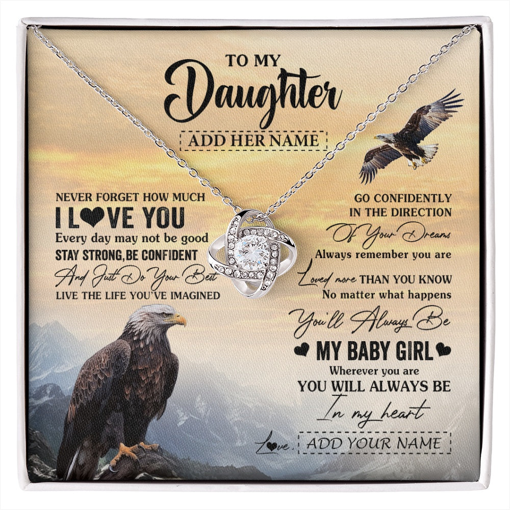 Love Knot Necklace 14K White Gold Finish | 1 | Personalized To My Daughter Gifts From Mom Dad Necklace Eagle Never Forget How Much I Love You Daughter Birthday Graduation Christmas Gift Box Message Card | siriusteestore.myshopify