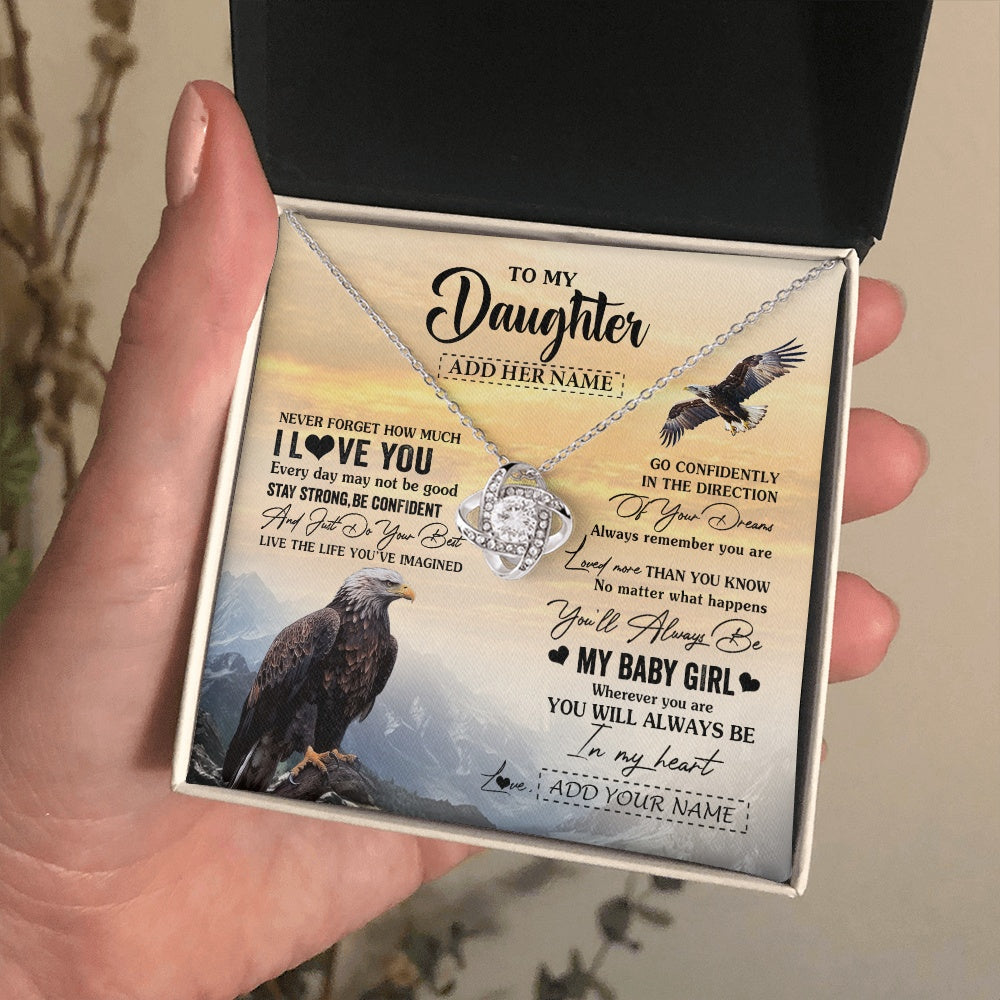 Love Knot Necklace 14K White Gold Finish | 2 | Personalized To My Daughter Gifts From Mom Dad Necklace Eagle Never Forget How Much I Love You Daughter Birthday Graduation Christmas Gift Box Message Card | siriusteestore.myshopify