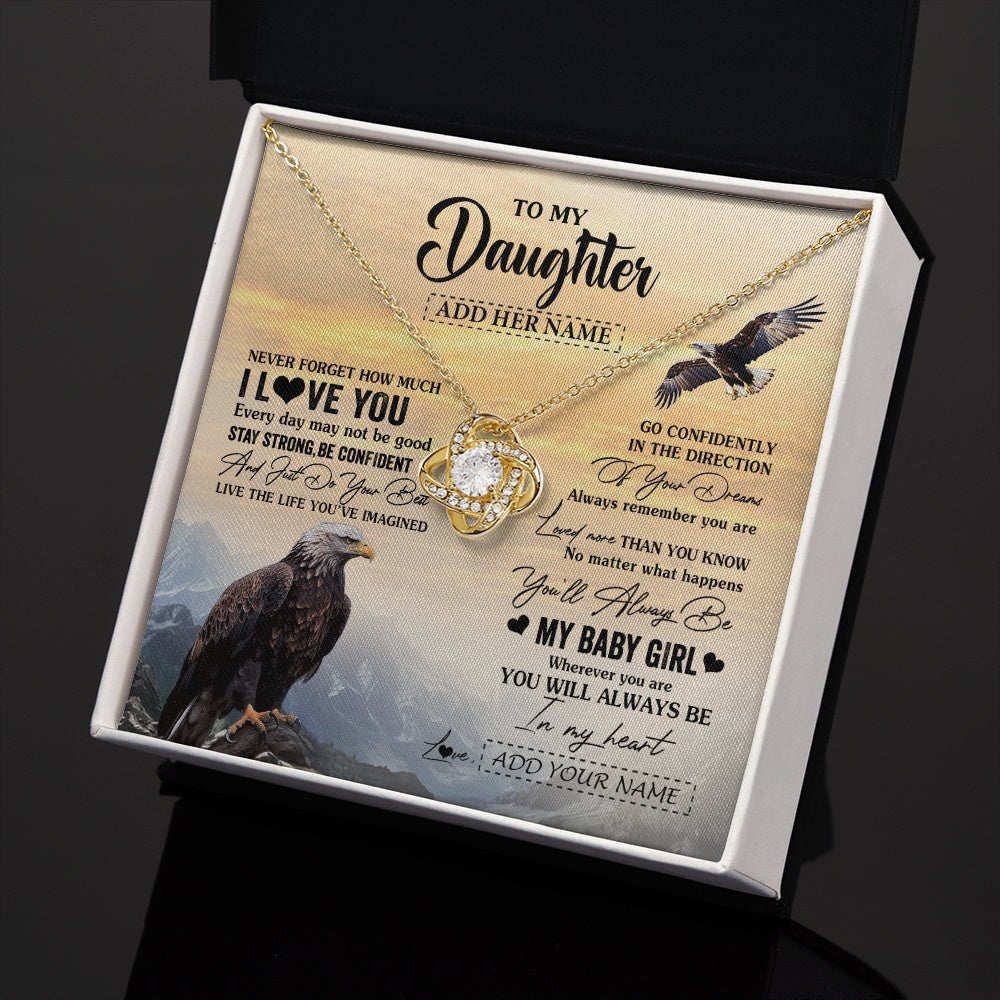 Love Knot Necklace 18K Yellow Gold Finish | 2 | Personalized To My Daughter Gifts From Mom Dad Necklace Eagle Never Forget How Much I Love You Daughter Birthday Graduation Christmas Gift Box Message Card | siriusteestore.myshopify