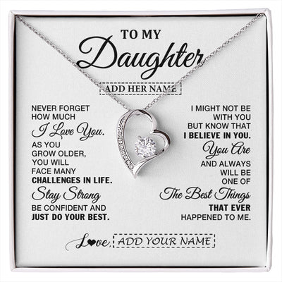 Forever Love Necklace 14K White Gold Finish | 1 | Personalized To My Daughter Gifts From Mom Dad Necklace I Love You Thoughtful Keepsake Gift For Daughter Birthday Graduation Christmas Gift Box Message Card | https://siriusteestore.