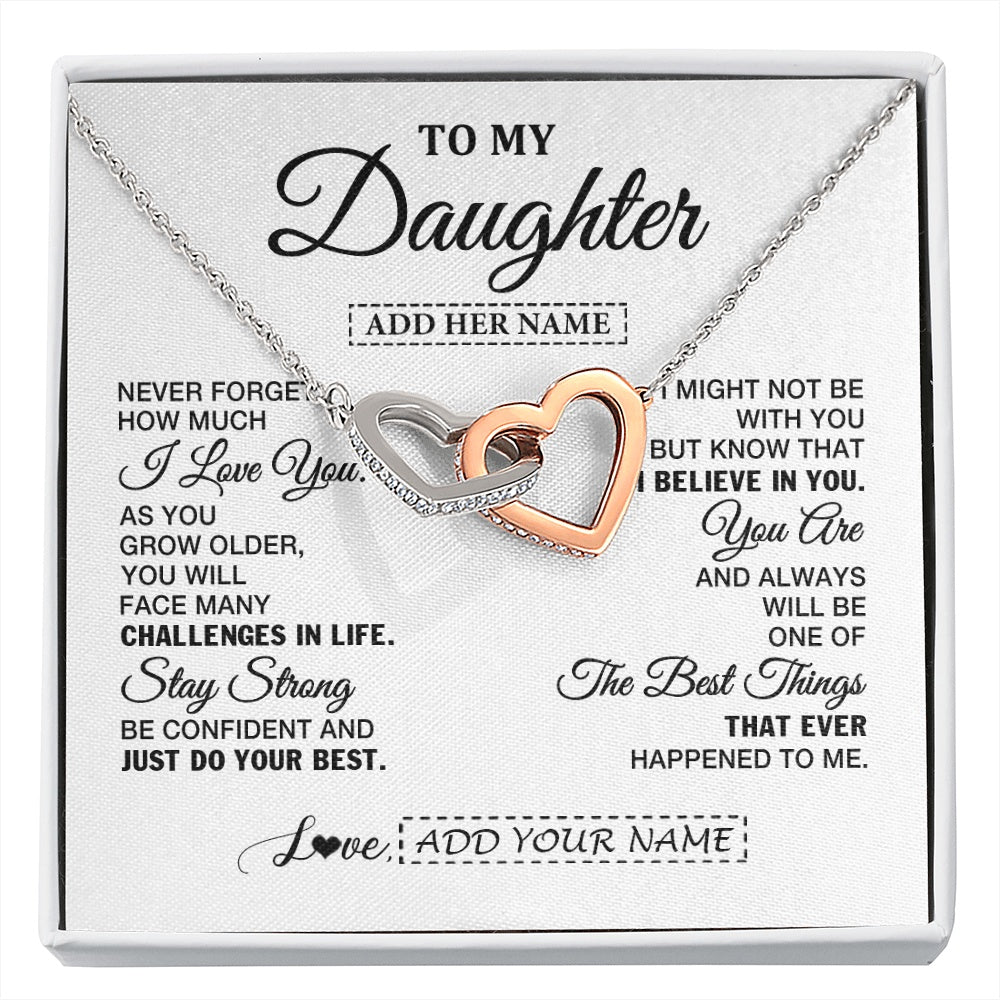 Interlocking Hearts Necklace Stainless Steel & Rose Gold Finish | 1 | Personalized To My Daughter Gifts From Mom Dad Necklace I Love You Thoughtful Keepsake Gift For Daughter Birthday Graduation Christmas Gift Box Message Card | https://siriusteestore.