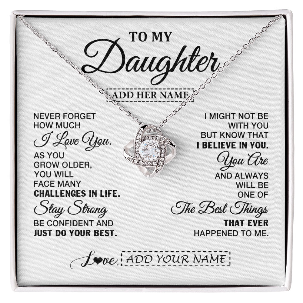 Love Knot Necklace 14K White Gold Finish | 1 | Personalized To My Daughter Gifts From Mom Dad Necklace I Love You Thoughtful Keepsake Gift For Daughter Birthday Graduation Christmas Gift Box Message Card | https://siriusteestore.