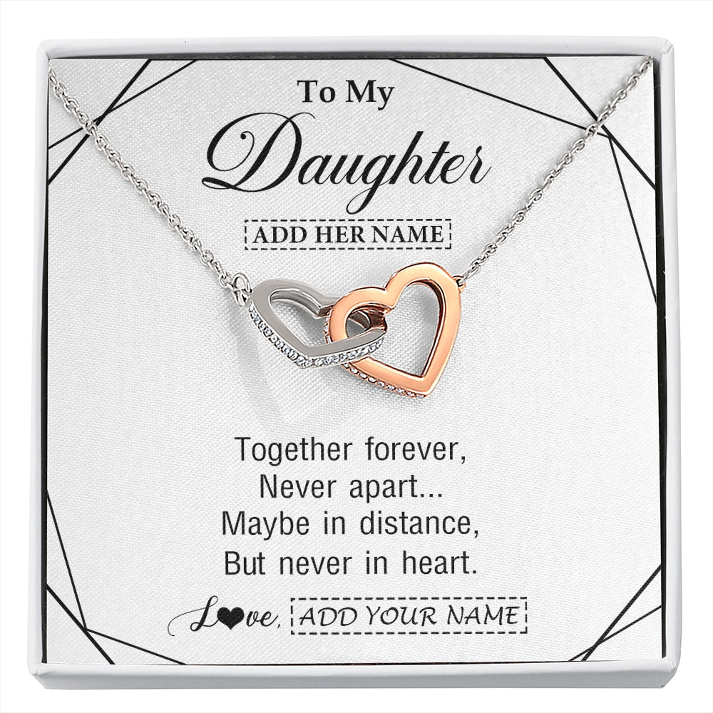 Interlocking Hearts Necklace Stainless Steel & Rose Gold Finish | 1 | Personalized To My Daughter Gifts From Mom Dad Necklace Together Forever With Heartfelt Message Daughter Birthday Christmas Custom Gift Box Message Card | https://siriusteestore.