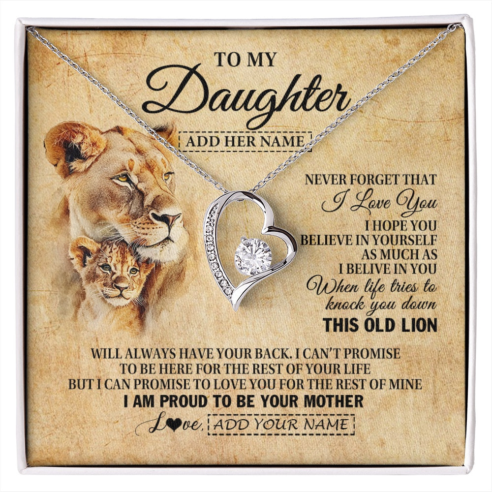 Forever Love Necklace 14K White Gold Finish | 1 | Personalized To My Daughter Gifts From Mom Mother Lion Necklace I Love You Daughter Birthday Gifts From Mom Graduation Christmas Custom Gift Box Message Card | siriusteestore.myshopify