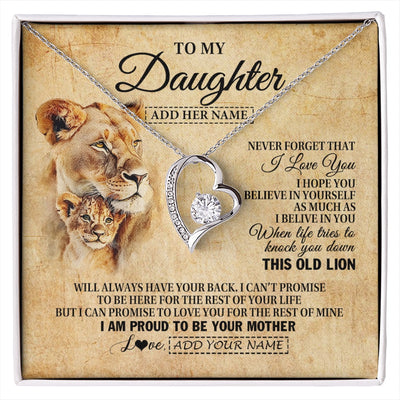 Forever Love Necklace 14K White Gold Finish | 1 | Personalized To My Daughter Gifts From Mom Mother Lion Necklace I Love You Daughter Birthday Gifts From Mom Graduation Christmas Custom Gift Box Message Card | siriusteestore.myshopify