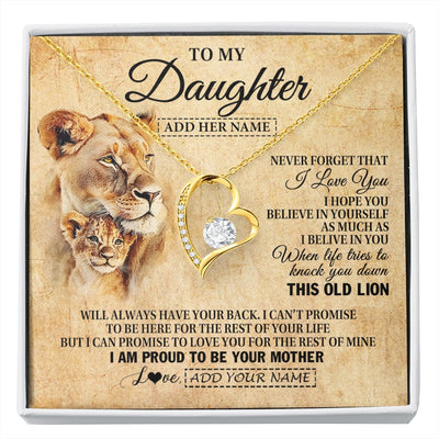Forever Love Necklace 18K Yellow Gold Finish | 1 | Personalized To My Daughter Gifts From Mom Mother Lion Necklace I Love You Daughter Birthday Gifts From Mom Graduation Christmas Custom Gift Box Message Card | siriusteestore.myshopify