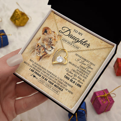 Forever Love Necklace 18K Yellow Gold Finish | 2 | Personalized To My Daughter Gifts From Mom Mother Lion Necklace I Love You Daughter Birthday Gifts From Mom Graduation Christmas Custom Gift Box Message Card | siriusteestore.myshopify