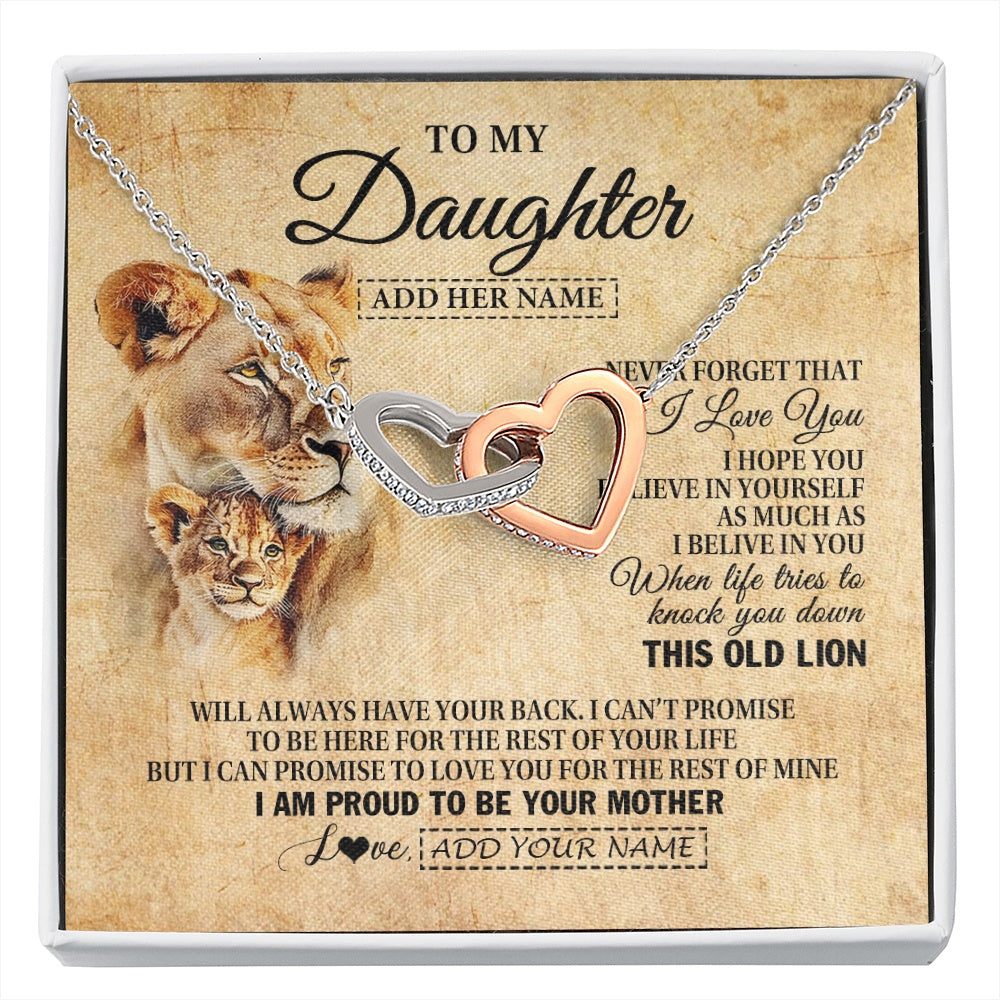 Interlocking Hearts Necklace Stainless Steel & Rose Gold Finish | 1 | Personalized To My Daughter Gifts From Mom Mother Lion Necklace I Love You Daughter Birthday Gifts From Mom Graduation Christmas Custom Gift Box Message Card | siriusteestore.myshopify