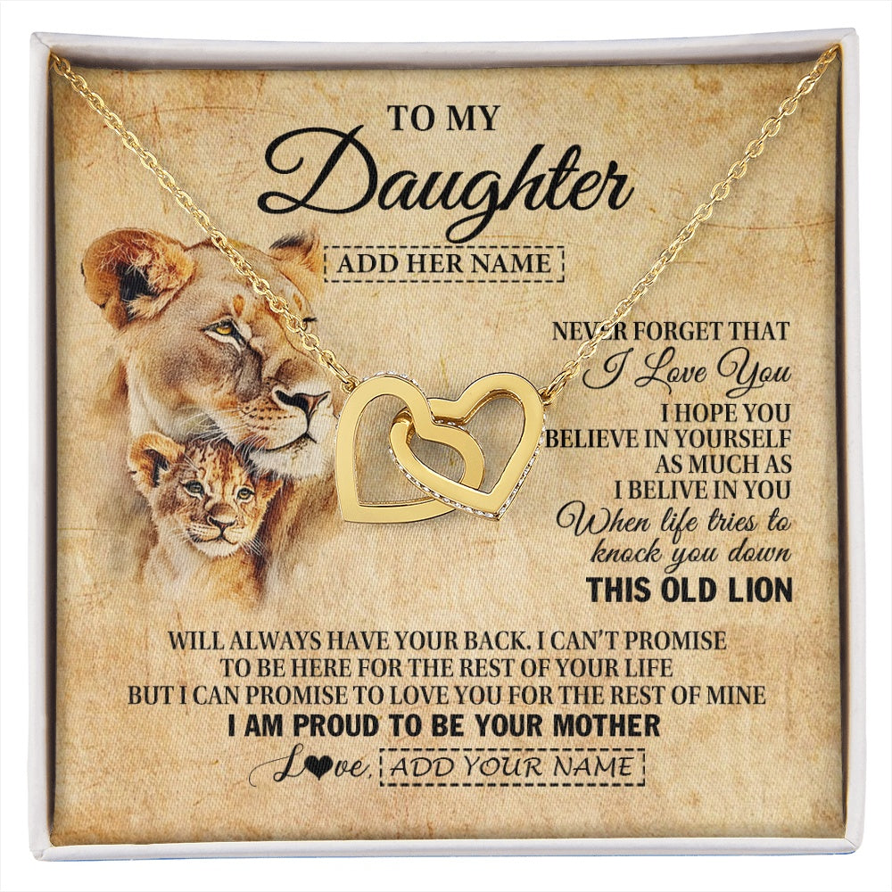 Interlocking Hearts Necklace 18K Yellow Gold Finish | 1 | Personalized To My Daughter Gifts From Mom Mother Lion Necklace I Love You Daughter Birthday Gifts From Mom Graduation Christmas Custom Gift Box Message Card | siriusteestore.myshopify
