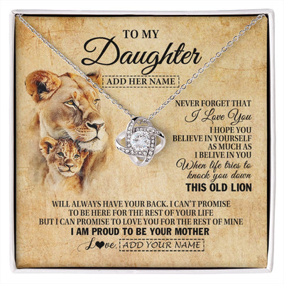 Love Knot Necklace 14K White Gold Finish | 1 | Personalized To My Daughter Gifts From Mom Mother Lion Necklace I Love You Daughter Birthday Gifts From Mom Graduation Christmas Custom Gift Box Message Card | siriusteestore.myshopify