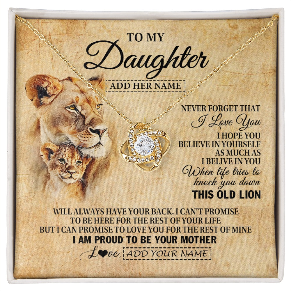 Love Knot Necklace 18K Yellow Gold Finish | 1 | Personalized To My Daughter Gifts From Mom Mother Lion Necklace I Love You Daughter Birthday Gifts From Mom Graduation Christmas Custom Gift Box Message Card | siriusteestore.myshopify