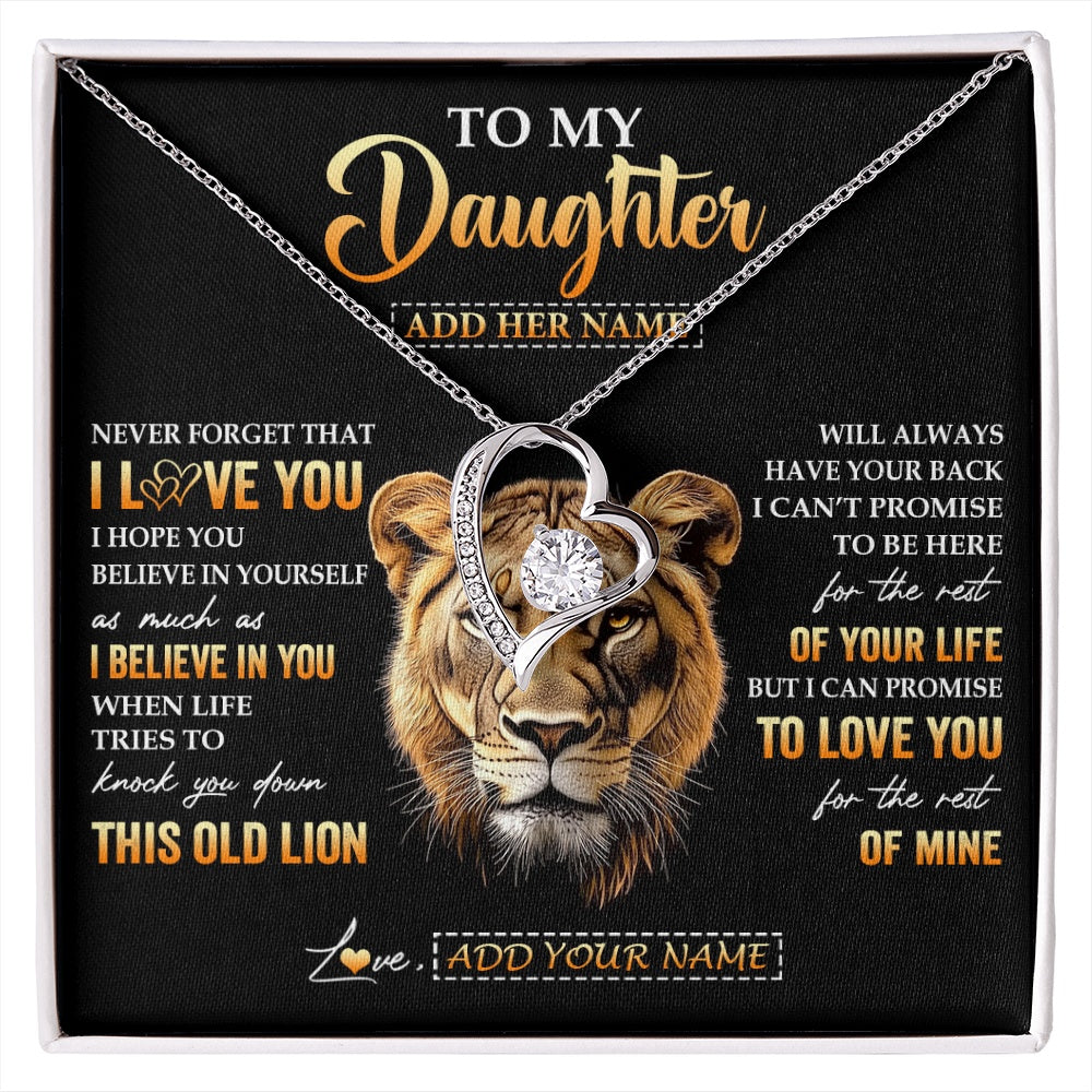 Forever Love Necklace 14K White Gold Finish | 1 | Personalized To My Daughter Gifts From Mom Mother Necklace Old Lion Love You Daughter Birthday Gifts Graduation Christmas Customized Gift Box Message Card | siriusteestore.myshopify