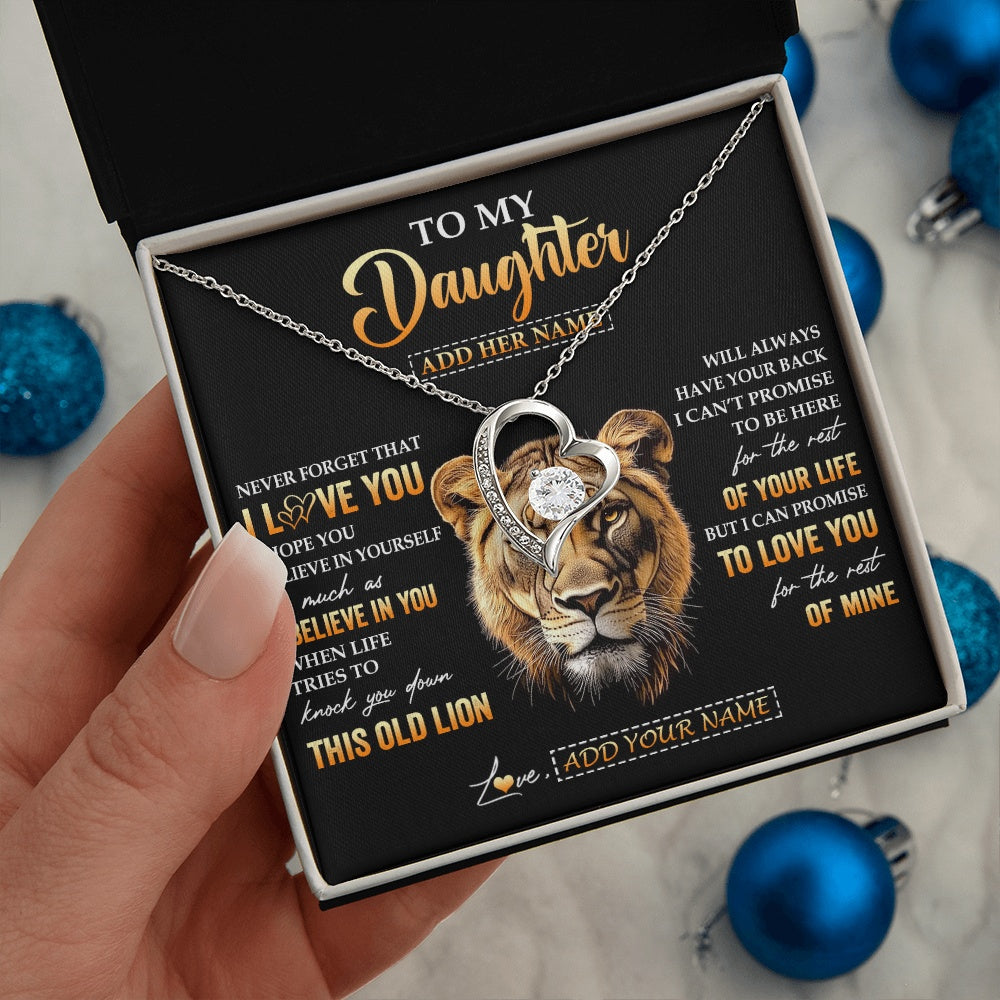 Forever Love Necklace 14K White Gold Finish | 2 | Personalized To My Daughter Gifts From Mom Mother Necklace Old Lion Love You Daughter Birthday Gifts Graduation Christmas Customized Gift Box Message Card | siriusteestore.myshopify