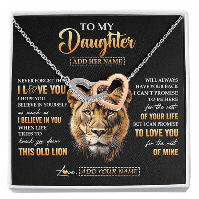 Interlocking Hearts Necklace Stainless Steel & Rose Gold Finish | 1 | Personalized To My Daughter Gifts From Mom Mother Necklace Old Lion Love You Daughter Birthday Gifts Graduation Christmas Customized Gift Box Message Card | siriusteestore.myshopify