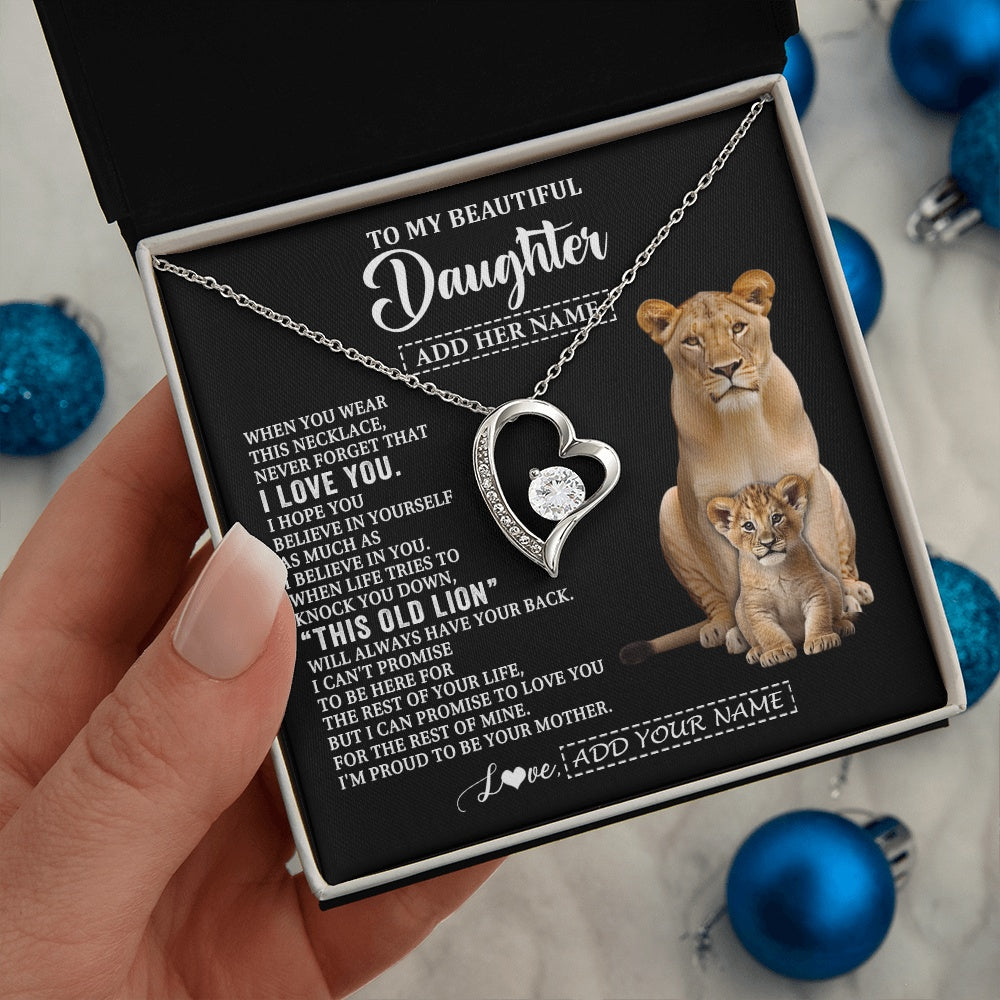 Forever Love Necklace 14K White Gold Finish | 2 | Personalized To My Daughter Gifts From Mom Mother Necklace This Old Lion Love You Daughter Birthday Gifts Graduation Christmas Jewelry Gift Box Message Card | https://siriusteestore.