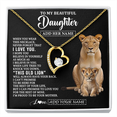 Forever Love Necklace 18K Yellow Gold Finish | 1 | Personalized To My Daughter Gifts From Mom Mother Necklace This Old Lion Love You Daughter Birthday Gifts Graduation Christmas Jewelry Gift Box Message Card | https://siriusteestore.