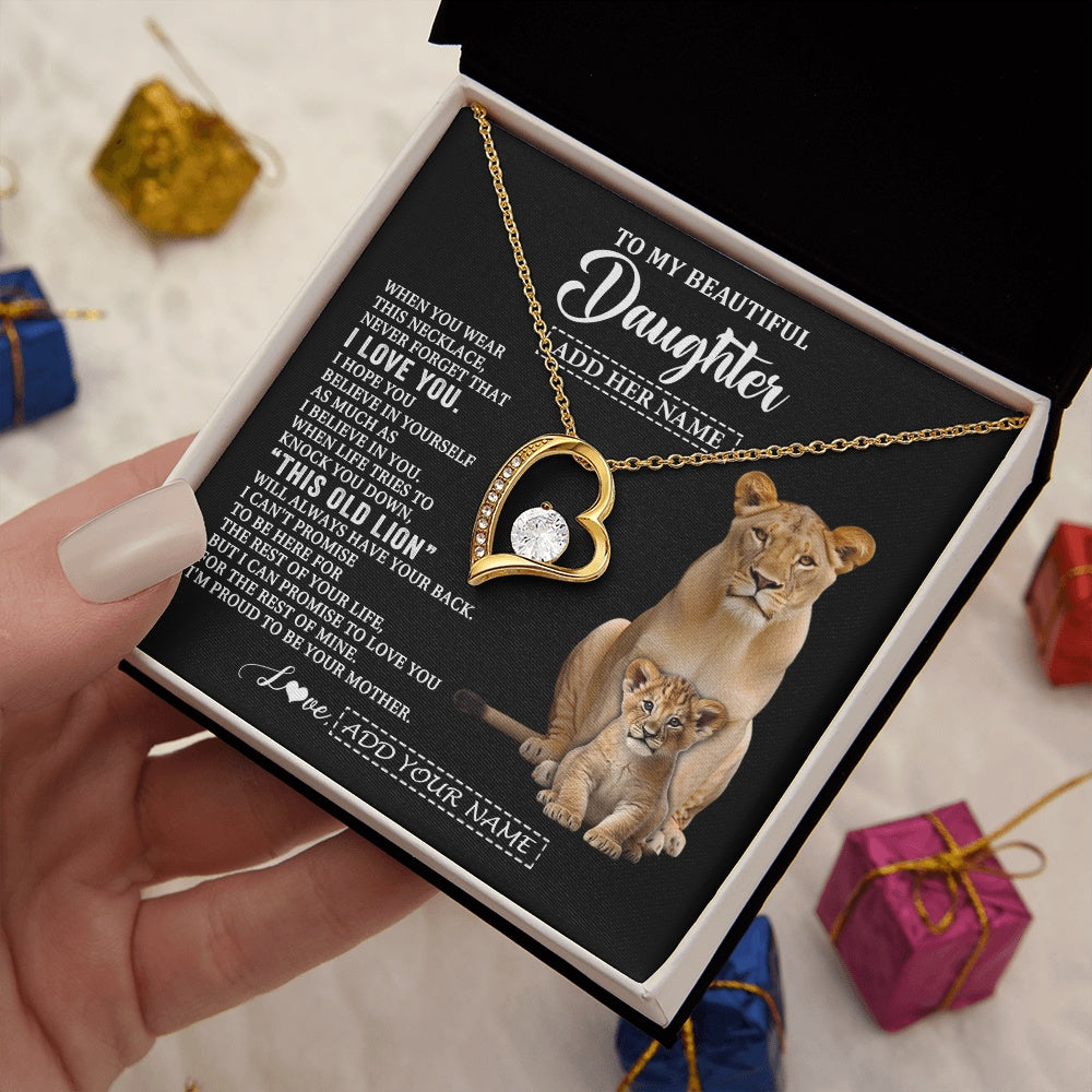 Forever Love Necklace 18K Yellow Gold Finish | 2 | Personalized To My Daughter Gifts From Mom Mother Necklace This Old Lion Love You Daughter Birthday Gifts Graduation Christmas Jewelry Gift Box Message Card | https://siriusteestore.