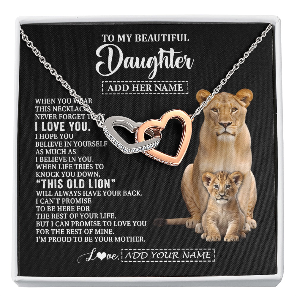 Interlocking Hearts Necklace Stainless Steel & Rose Gold Finish | 1 | Personalized To My Daughter Gifts From Mom Mother Necklace This Old Lion Love You Daughter Birthday Gifts Graduation Christmas Jewelry Gift Box Message Card | https://siriusteestore.