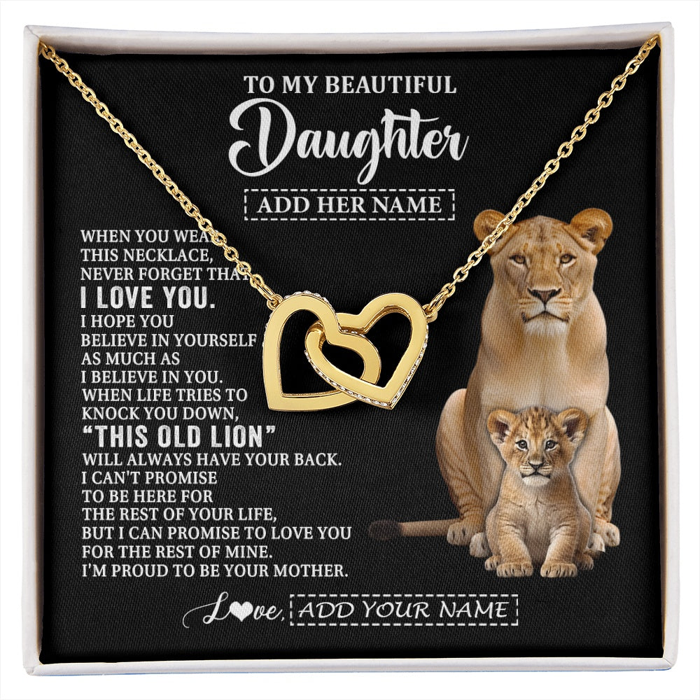 Interlocking Hearts Necklace 18K Yellow Gold Finish | 1 | Personalized To My Daughter Gifts From Mom Mother Necklace This Old Lion Love You Daughter Birthday Gifts Graduation Christmas Jewelry Gift Box Message Card | https://siriusteestore.