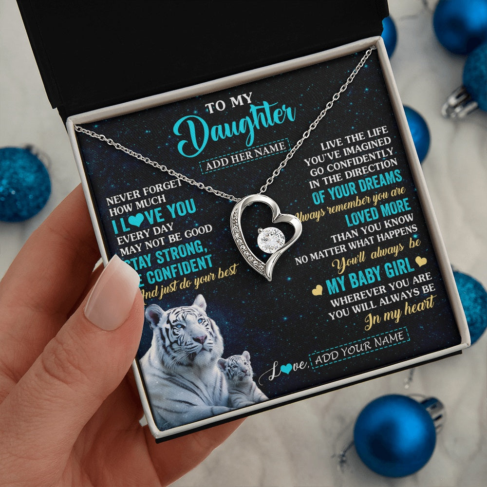 Forever Love Necklace 14K White Gold Finish | 2 | Personalized To My Daughter Gifts From Mom Necklace White Tiger Never Forget How Much I Love You Daughter Birthday Graduation Christmas Gift Box Message Card | siriusteestore.myshopify