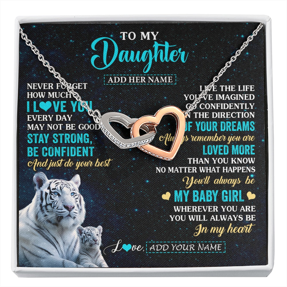 Interlocking Hearts Necklace Stainless Steel & Rose Gold Finish | 1 | Personalized To My Daughter Gifts From Mom Necklace White Tiger Never Forget How Much I Love You Daughter Birthday Graduation Christmas Gift Box Message Card | siriusteestore.myshopify