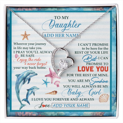 Forever Love Necklace 14K White Gold Finish | 1 | Personalized To My Daughter Gifts Necklace Dolphin From Mom Dad My Sunshine For Jewelry Daughter Birthday Gift Christmas Custom Gift Box Message Card | https://siriusteestore.