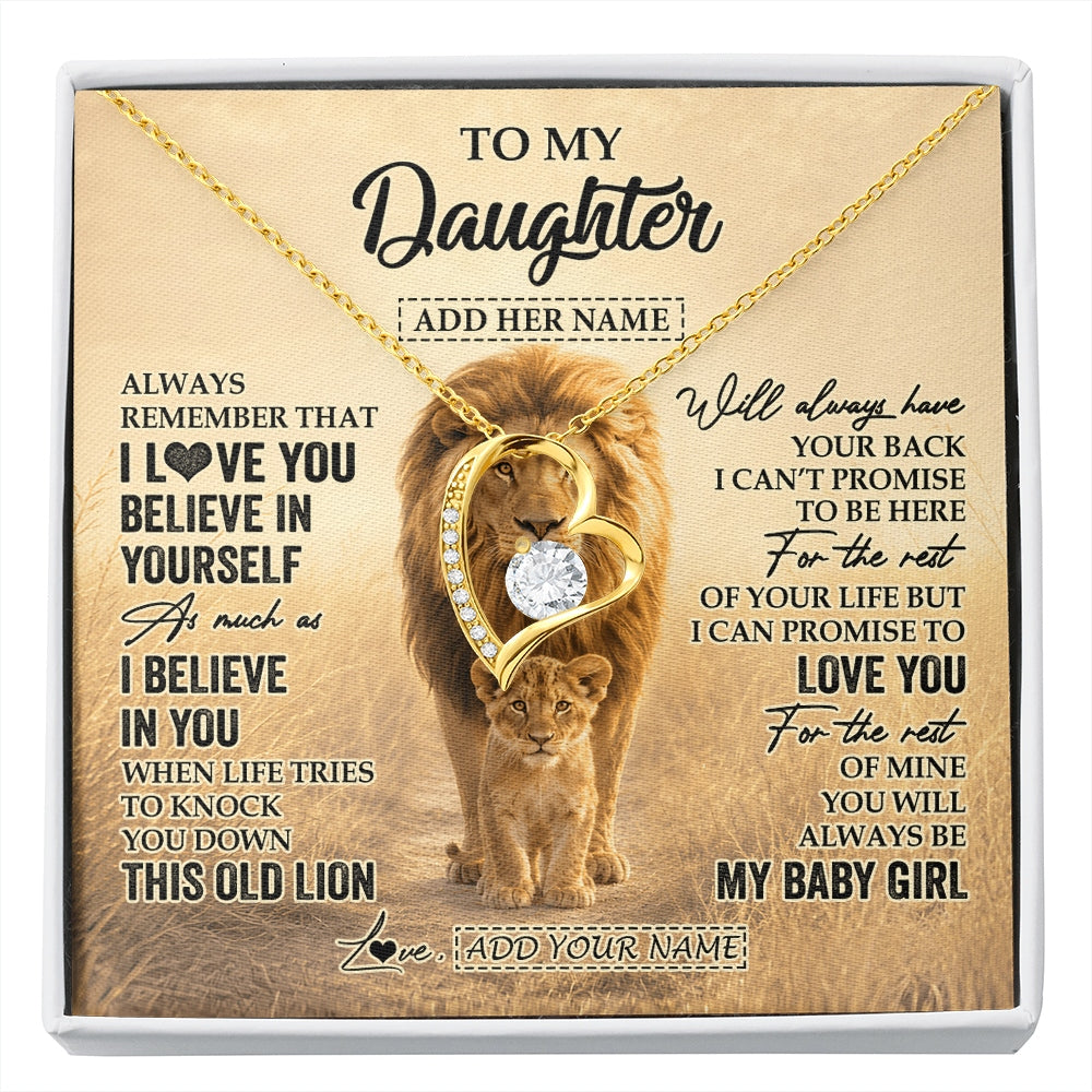 Forever Love Necklace 18K Yellow Gold Finish | 1 | Personalized To My Daughter Gifts Necklace From Dad Father Always Remember Lion Gifts For Daughter Birthday Graduation Christmas Custom Gift Box Message Card | https://siriusteestore.