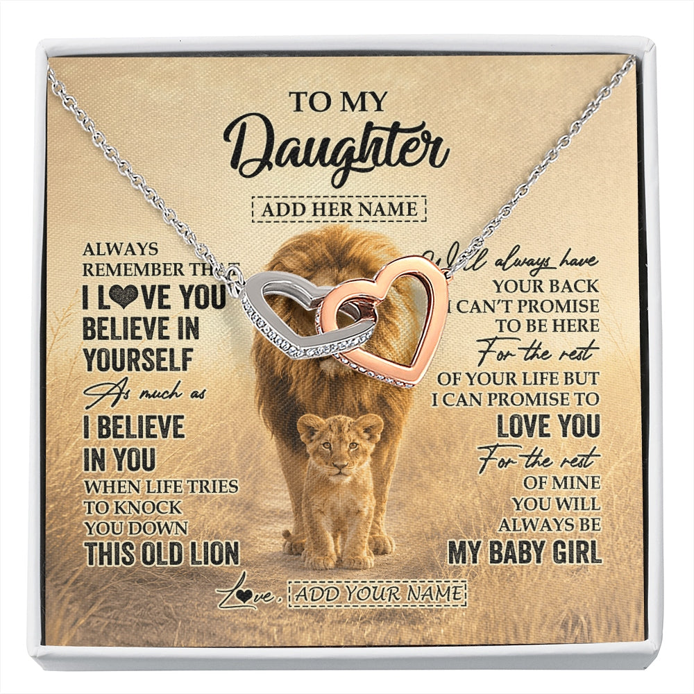 Interlocking Hearts Necklace Stainless Steel & Rose Gold Finish | 1 | Personalized To My Daughter Gifts Necklace From Dad Father Always Remember Lion Gifts For Daughter Birthday Graduation Christmas Custom Gift Box Message Card | https://siriusteestore.