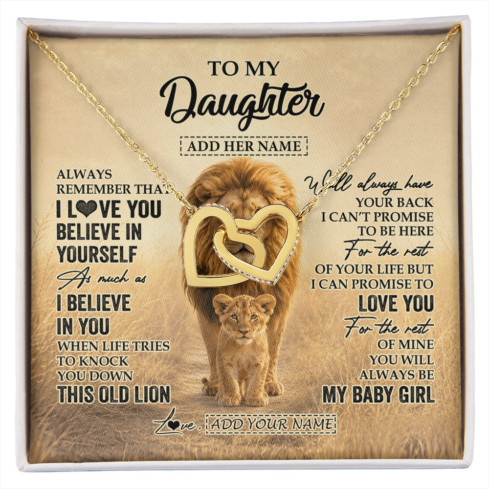 Interlocking Hearts Necklace 18K Yellow Gold Finish | 1 | Personalized To My Daughter Gifts Necklace From Dad Father Always Remember Lion Gifts For Daughter Birthday Graduation Christmas Custom Gift Box Message Card | https://siriusteestore.