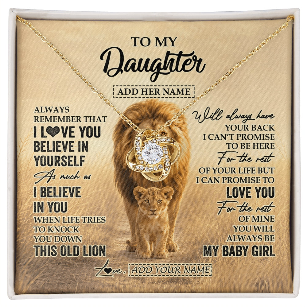 Love Knot Necklace 18K Yellow Gold Finish | 1 | Personalized To My Daughter Gifts Necklace From Dad Father Always Remember Lion Gifts For Daughter Birthday Graduation Christmas Custom Gift Box Message Card | https://siriusteestore.