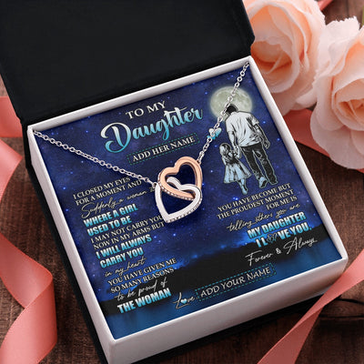 Interlocking Hearts Necklace Stainless Steel & Rose Gold Finish | 2 | Personalized To My Daughter Gifts Necklace From Dad Father I Closed My Eyes For A Moment Daughter Birthday Graduation Christmas Custom Gift Box Message Card | siriusteestore.myshopify