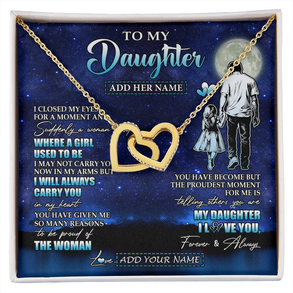 Interlocking Hearts Necklace 18K Yellow Gold Finish | 1 | Personalized To My Daughter Gifts Necklace From Dad Father I Closed My Eyes For A Moment Daughter Birthday Graduation Christmas Custom Gift Box Message Card | siriusteestore.myshopify