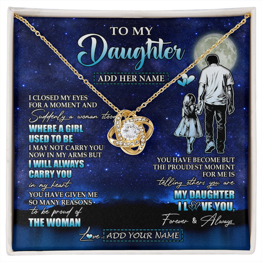 Love Knot Necklace 18K Yellow Gold Finish | 1 | Personalized To My Daughter Gifts Necklace From Dad Father I Closed My Eyes For A Moment Daughter Birthday Graduation Christmas Custom Gift Box Message Card | siriusteestore.myshopify