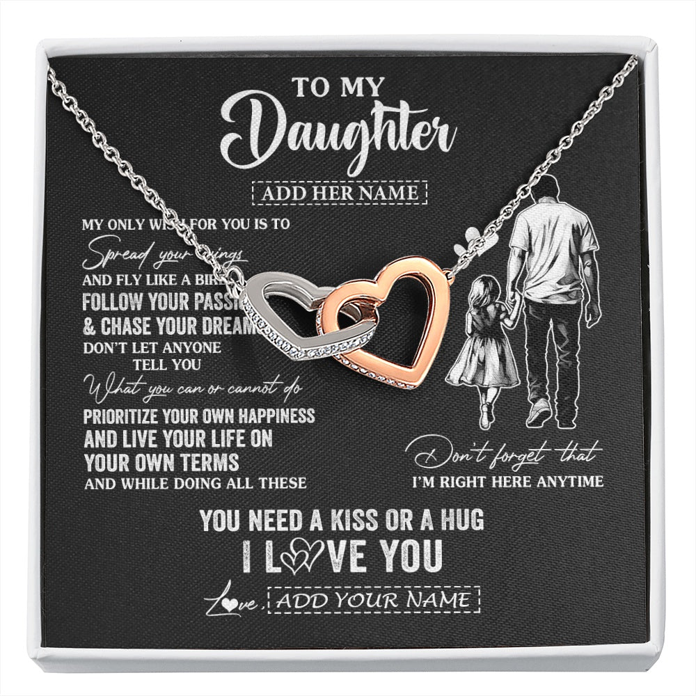 Interlocking Hearts Necklace Stainless Steel & Rose Gold Finish | 1 | Personalized To My Daughter Gifts Necklace From Dad Father My Only Wish For You Daughter Birthday Gifts Graduation Christmas Customized Gift Box Message Card | siriusteestore.myshopify