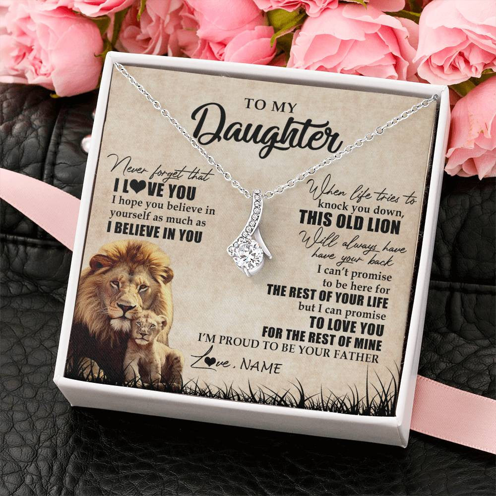 Alluring Beauty Necklace 14K White Gold Finish | Personalized To My Daughter Gifts Necklace From Dad Father Old Lion Daughter Jewelry Birthday Gifts Graduation Christmas Customized Gift Box Message Card | siriusteestore