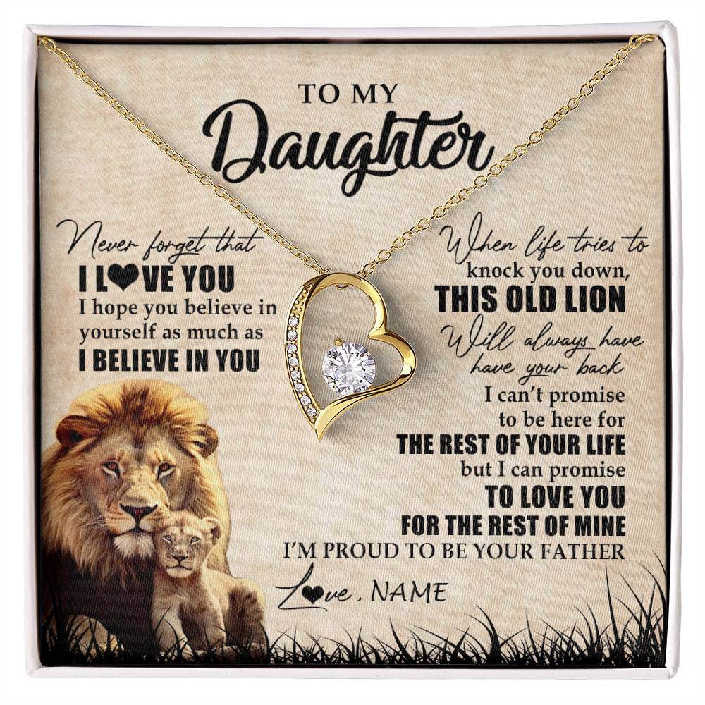 Forever Love Necklace 18K Yellow Gold Finish | Personalized To My Daughter Gifts Necklace From Dad Father Old Lion Daughter Jewelry Birthday Gifts Graduation Christmas Customized Gift Box Message Card | siriusteestore