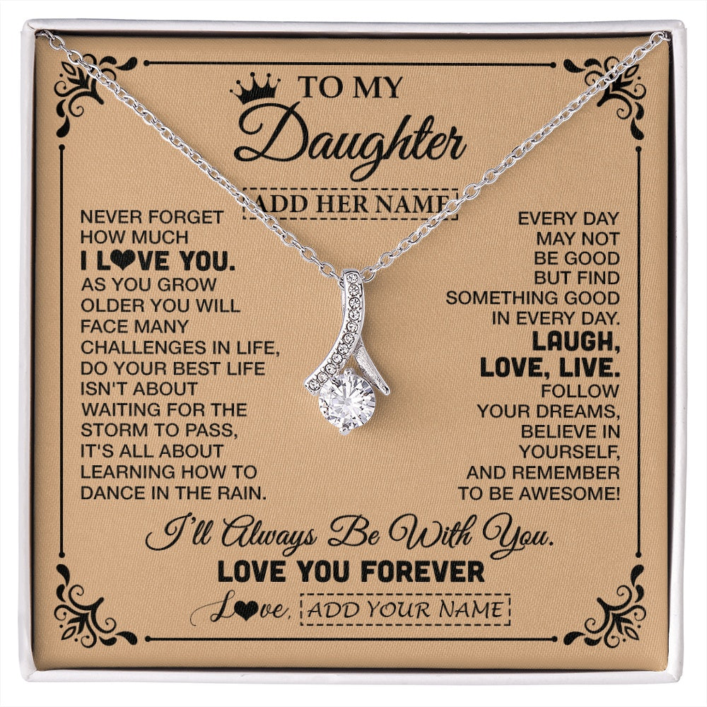 Alluring Beauty Necklace 14K White Gold Finish | 1 | Personalized To My Daughter Gifts Necklace From Dad Mom Never Forget How Much I Love You Daughter Birthday Gifts Christmas Customized Gift Box Message Card | https://siriusteestore.