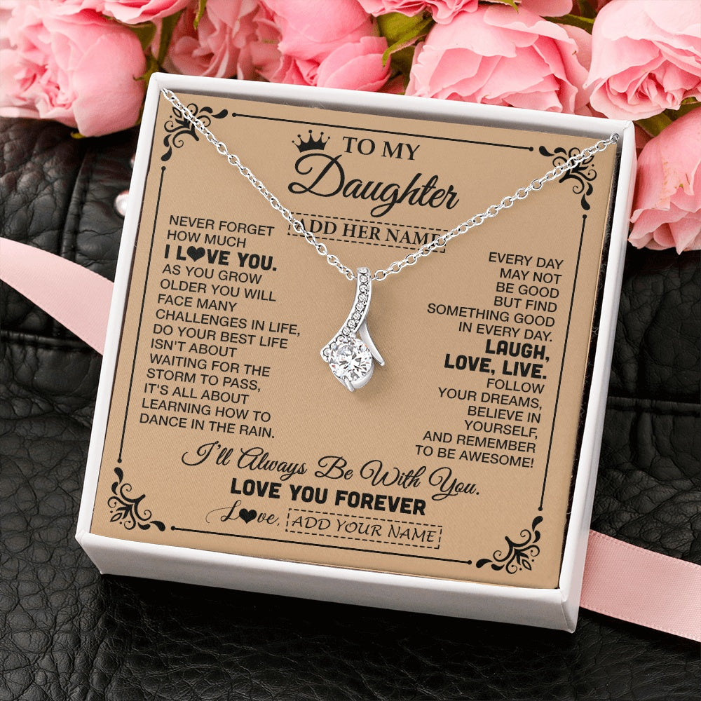 Alluring Beauty Necklace 14K White Gold Finish | 2 | Personalized To My Daughter Gifts Necklace From Dad Mom Never Forget How Much I Love You Daughter Birthday Gifts Christmas Customized Gift Box Message Card | https://siriusteestore.
