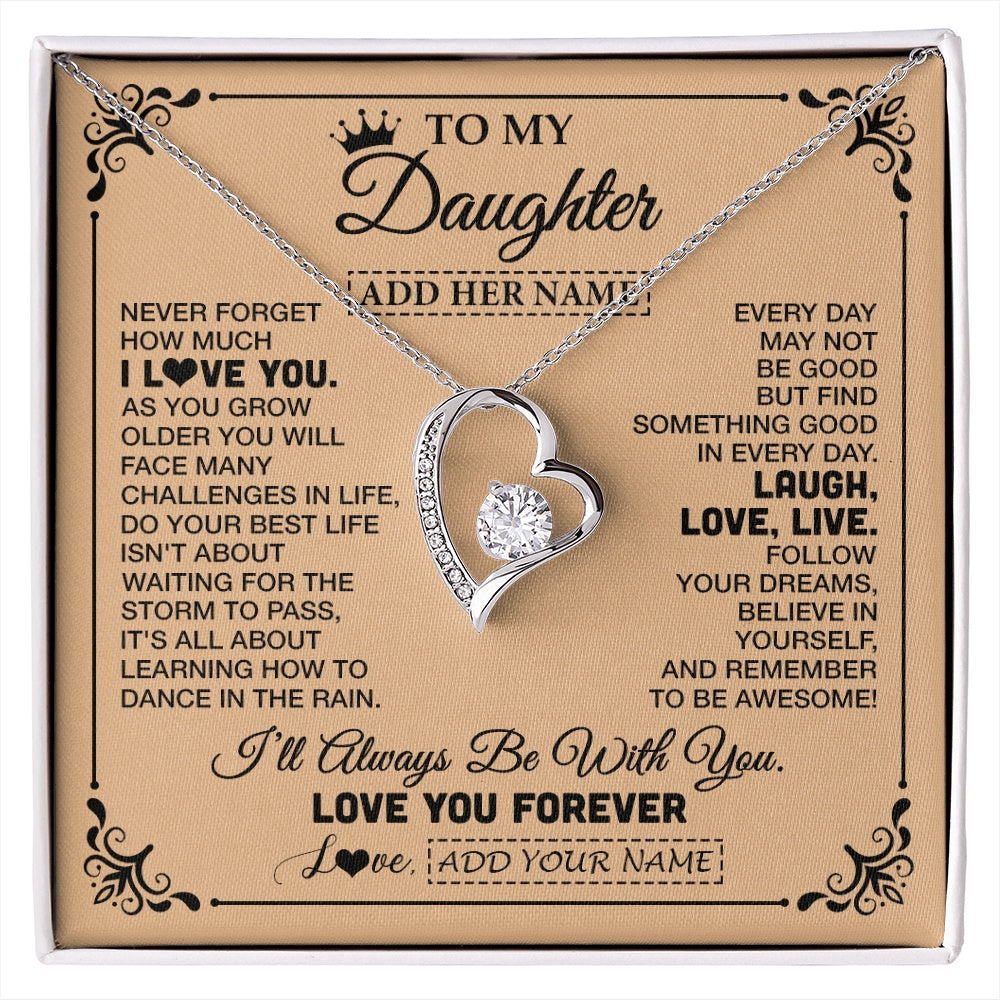 Forever Love Necklace 14K White Gold Finish | 1 | Personalized To My Daughter Gifts Necklace From Dad Mom Never Forget How Much I Love You Daughter Birthday Gifts Christmas Customized Gift Box Message Card | https://siriusteestore.