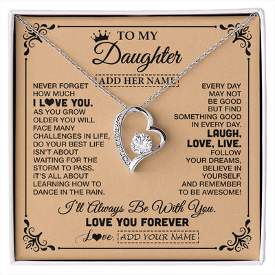 Forever Love Necklace 14K White Gold Finish | 1 | Personalized To My Daughter Gifts Necklace From Dad Mom Never Forget How Much I Love You Daughter Birthday Gifts Christmas Customized Gift Box Message Card | https://siriusteestore.