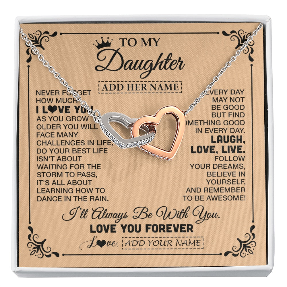 Interlocking Hearts Necklace Stainless Steel & Rose Gold Finish | 1 | Personalized To My Daughter Gifts Necklace From Dad Mom Never Forget How Much I Love You Daughter Birthday Gifts Christmas Customized Gift Box Message Card | https://siriusteestore.