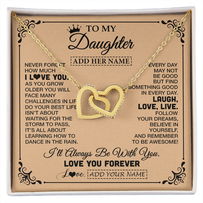 Interlocking Hearts Necklace 18K Yellow Gold Finish | 1 | Personalized To My Daughter Gifts Necklace From Dad Mom Never Forget How Much I Love You Daughter Birthday Gifts Christmas Customized Gift Box Message Card | https://siriusteestore.
