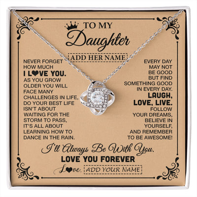 Love Knot Necklace 14K White Gold Finish | 1 | Personalized To My Daughter Gifts Necklace From Dad Mom Never Forget How Much I Love You Daughter Birthday Gifts Christmas Customized Gift Box Message Card | https://siriusteestore.