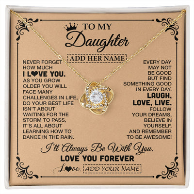Love Knot Necklace 18K Yellow Gold Finish | 1 | Personalized To My Daughter Gifts Necklace From Dad Mom Never Forget How Much I Love You Daughter Birthday Gifts Christmas Customized Gift Box Message Card | https://siriusteestore.