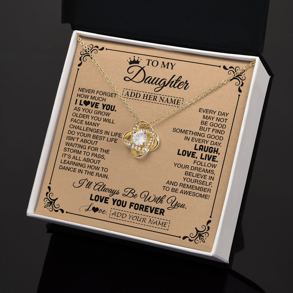 Love Knot Necklace 18K Yellow Gold Finish | 2 | Personalized To My Daughter Gifts Necklace From Dad Mom Never Forget How Much I Love You Daughter Birthday Gifts Christmas Customized Gift Box Message Card | https://siriusteestore.