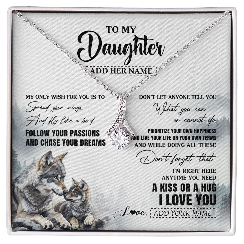 Alluring Beauty Necklace 14K White Gold Finish | 1 | Personalized To My Daughter Gifts Necklace From Dad Mom Wolf My Only Wish For You Daughter Birthday Gifts Graduation Christmas Customized Gift Box Message Card | https://siriusteestore.