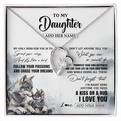 Forever Love Necklace 14K White Gold Finish | 1 | Personalized To My Daughter Gifts Necklace From Dad Mom Wolf My Only Wish For You Daughter Birthday Gifts Graduation Christmas Customized Gift Box Message Card | https://siriusteestore.